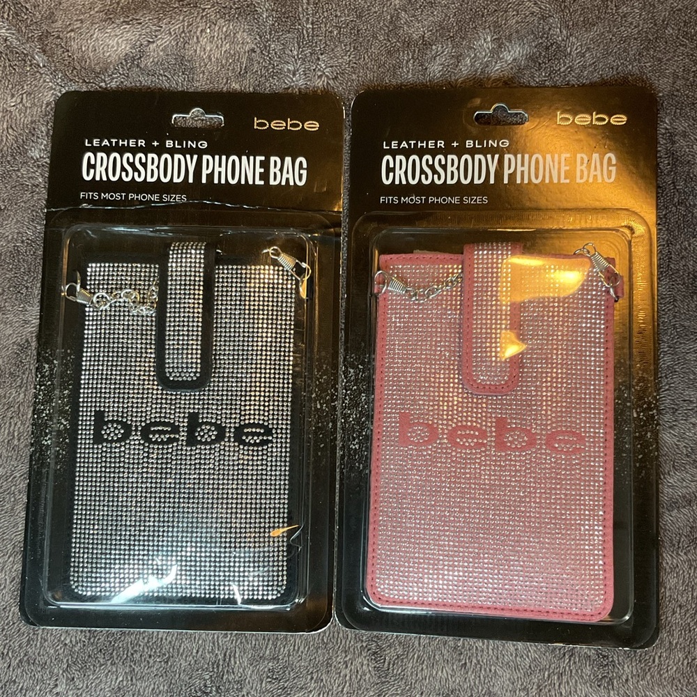 Bebe Leather + Bling Crossbody Phone Bag in Pink and white & Coral New & Sealed - Picture 2 of 11